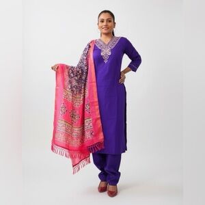Pakistani/ Indian Purple and Red Women's cotton embroidered salwar suit